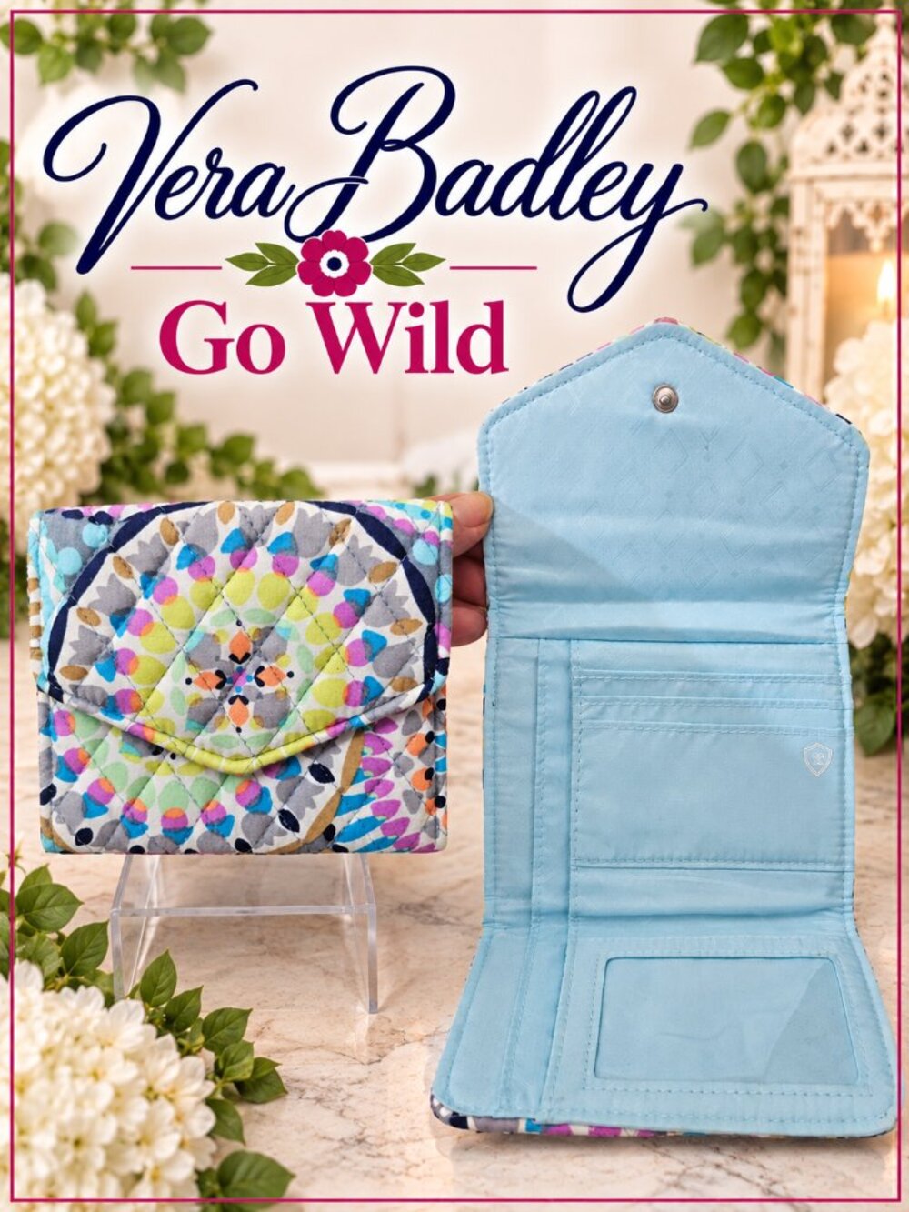 Vera Bradley Go Wild Snap Closure Trifold Wallet Retired Pattern
